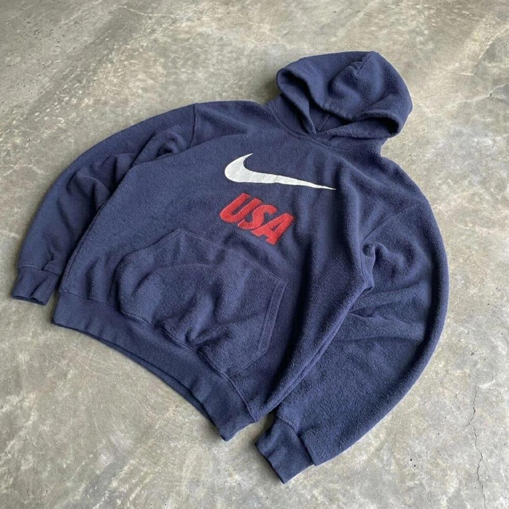 Nike USA Hoodie Big Swoosh Navy Pullover Sweatshirt - Picture 2 of 5